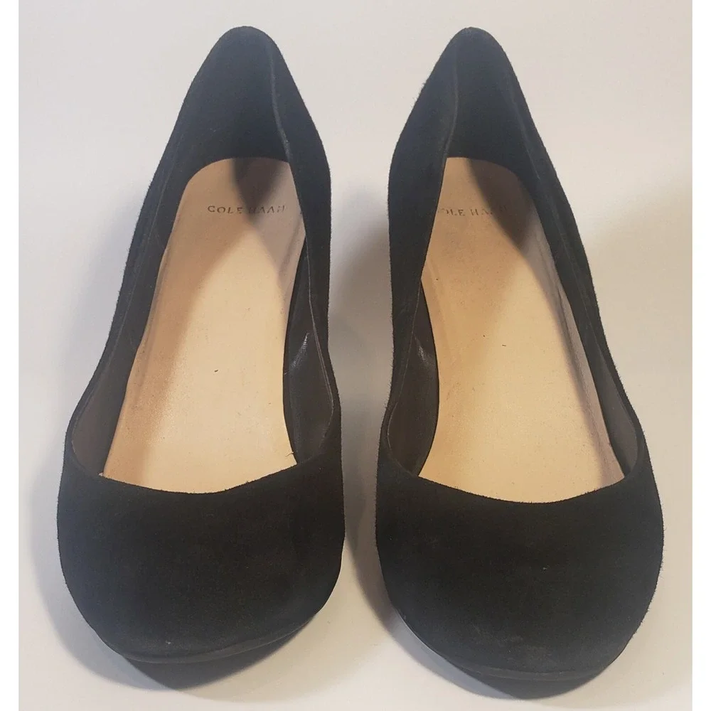 Cole Haan Women's Size 6B Black Wedge Heels Suede Slip-On Shoes Pumps